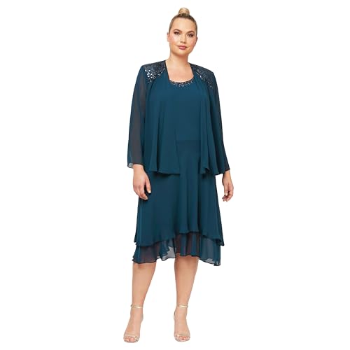 S.L. Fashions Damen Verziertes Gestuftes Jackenkleid in Übergröße Kleid für besondere Anlässe, Mittelblaugrün, 52 Mehr von S.L. Fashions