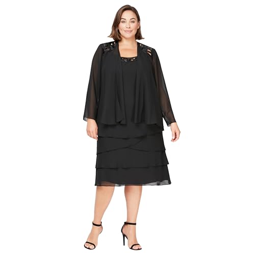 S.L. Fashions Damen Übergröße Pailletten-Chiffon-jackenkleid Brautmutterkleid, schwarz, 50 Mehr von S.L. Fashions