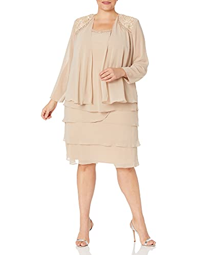 S.L. Fashions Damen Plus Size Zweiteiliges Verziertes Jackenkleid Kleid für besondere Anlässe, Winter Elfenbein, 52 Mehr von S.L. Fashions