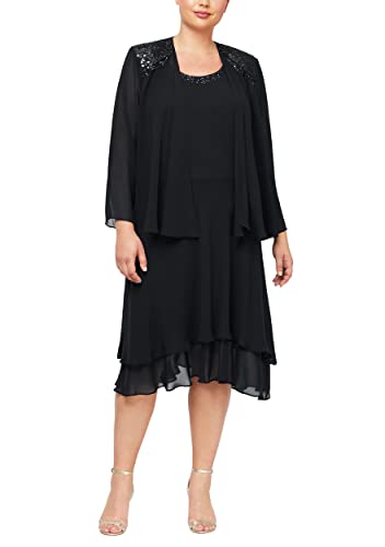 S.L. Fashions Damen Verziertes gestuftes Jackenkleid in Übergröße Kleid für besondere Anlässe, Schwarz, 52 Mehr von S.L. Fashions