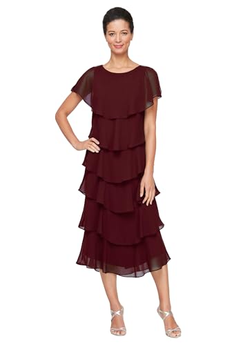 S.L. Fashions Gestuftes Midi-Kleid für Hochzeitsgäste, Brautmutter mit Perlenverzierung (zierliche und Normale Größen), Feige, 48 von S.L. Fashions