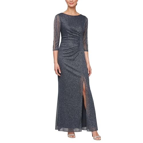 S.L. Fashions Langes Damenkleid mit gerüschter Taille, formelles Abendkleid mit Perlenärmeln (zierliche und normale Größen), Rauch, 48 von S.L. Fashions