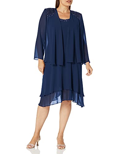 S.L. Fashions Women's Embellished Shoulder and Neck Jacket Dress, Navy Petite, 8P von S.L. Fashions