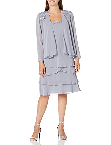 S.L. Fashions Women's Embellished Tiered Jacket Dress Regular, Concrete Petite, 12P von S.L. Fashions