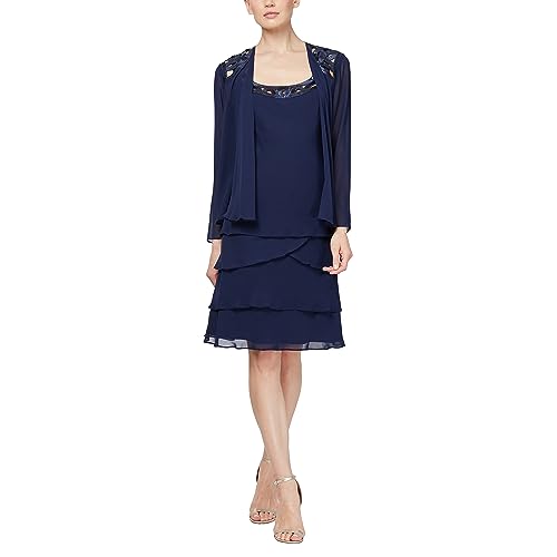 S.L. Fashions Women's Embellished Tiered Sequin Jacket Dress Regular, Sapphire Petite, 12P von S.L. Fashions