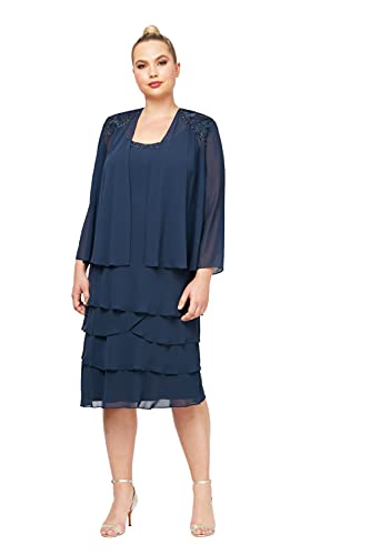 S.L. Fashions Zweiteiliges, verziertes Jackenkleid für Damen in Übergröße, Marineblau, 18W von S.L. Fashions