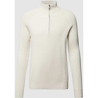 s.Oliver RED LABEL Strickpullover mit Troyer-Kragen in unifarbenem Design in Offwhite, Größe XXXL von s.Oliver RED LABEL