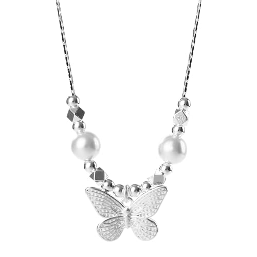 Frauen Schmetterling förmige Anhänger Halskette, Schleife Halskette mit verstellbarer Kette, vergoldete Schleife, modisches Schmuckgeschenk passend für Frauen (Silver SRZZ) von S.ROMZA