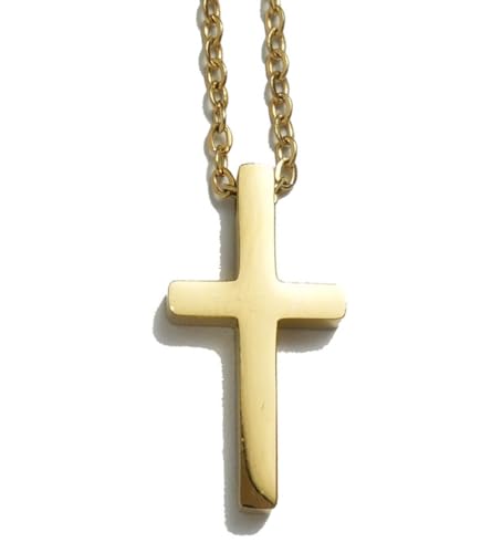 S. ROMZA Damen Kreuzanhänger Christlich Kreuz Halskette Anhänger Minimalist Unisex Collier Verstellbar Kettenlänge Symbol Basic Ornamente Geschenk für Mädchen (gold) von S.ROMZA
