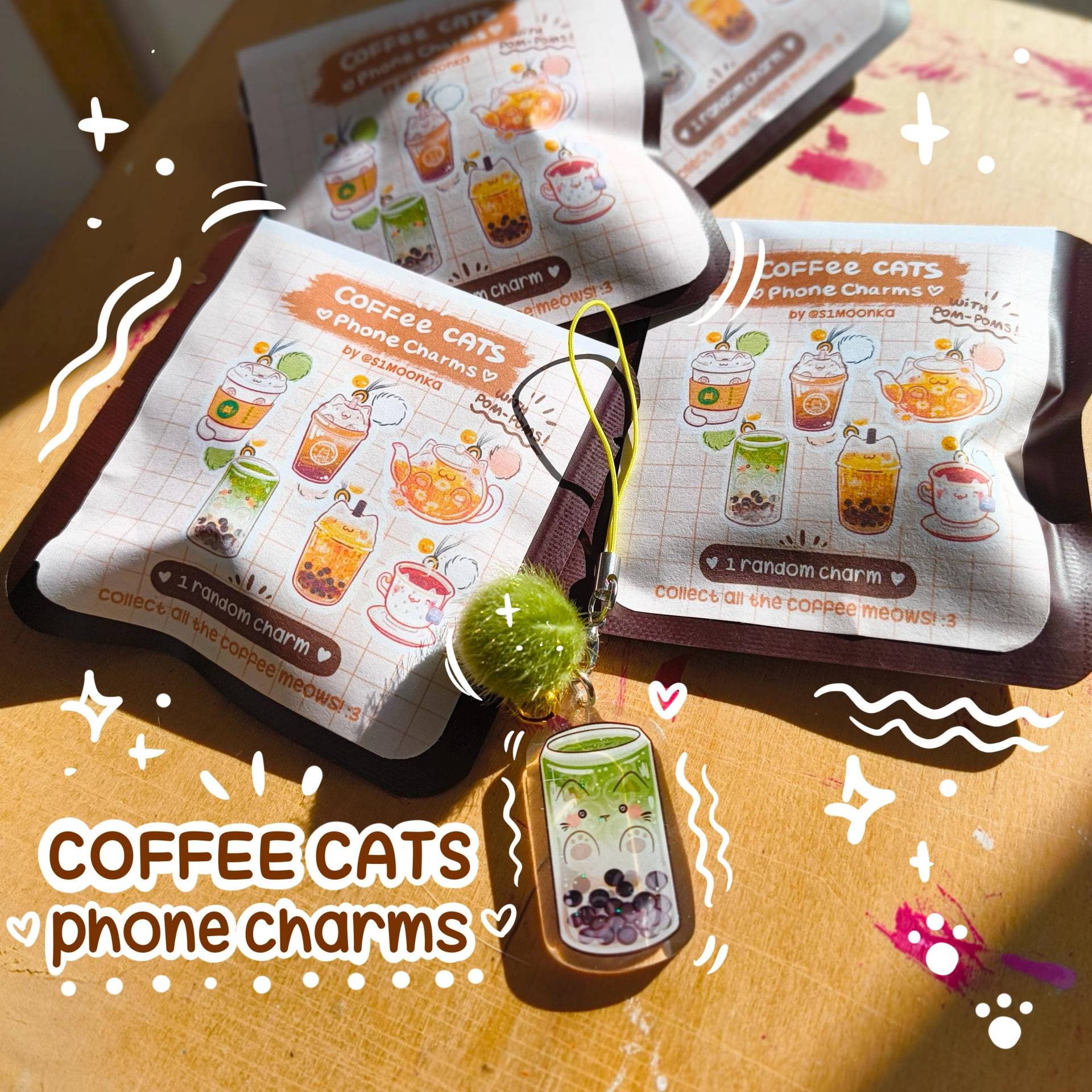 Coffee Cats Handyanhänger Kleiner Schlüsselanhänger Mit Bommel Coffee Cats Handyanhänger Kleiner Schlüsselanhänger Mit Bommel von S1MoonKa
