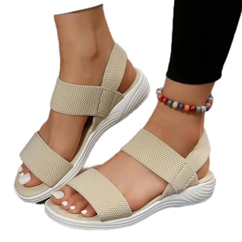 S8DOCFAF Damen 2024 neue gestrickte Stretch-Stoff-Keilsandalen, Slip-On, leichte Wandersandalen, Damen, große Größe, bequeme Sommerschuhe für Damen von S8DOCFAF