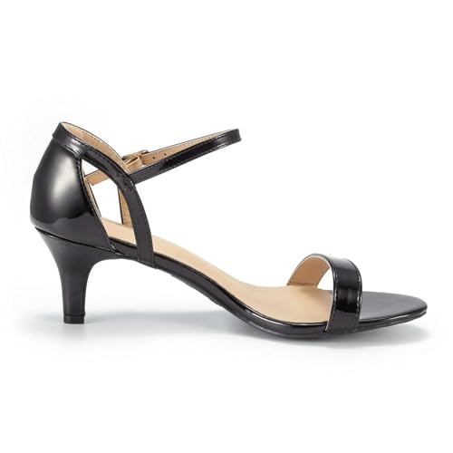 S8DOCFAF Damen Sandalen Sommer 5cm Offene Zehen Niedrige Absätze Knöchelriemen Sandalen Lackleder High Heels Partykleid Rote Hochzeitsschuhe-Schwarz-39 von S8DOCFAF