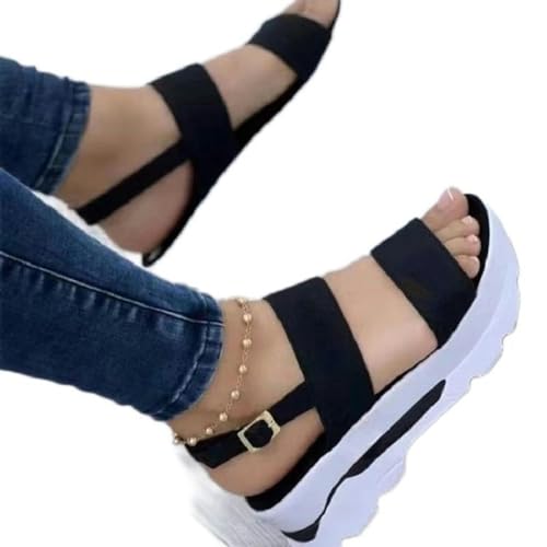 S8DOCFAF Damen Sommer Sandalen mit dicker Sohle, Schnallenriemen, dicke Sohle, Punk, Damen, lässig, flach, Strandschuhe, Damenschuhe von S8DOCFAF