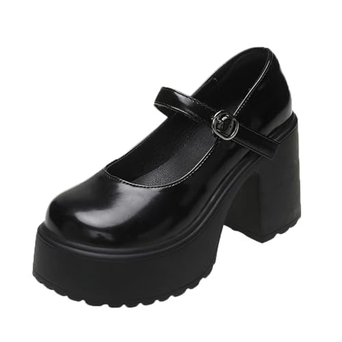 S8DOCFAF Schuhe mit dicken Sohlen für Damen im Herbst, Schuhe mit Knöchelschnalle aus PU-Leder für Damen, Schuhe mit dicken Sohlen in Weiß und Schwarz von S8DOCFAF