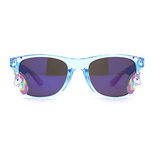 SA106 Mädchen Kindergröße Regenbogen Einhorn Abzeichen Horn Rand Sonnenbrille, Blau / Blau verspiegelt von SA106