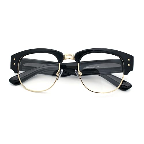 SA106 Retro Nerdy Dicker Halbrand Hipster DJ Klare Gläser Mode Brille, Schwarz-Hell-Gold – Transparent, 51-22-142 SA106 Retro Nerdy Dicker Halbrand Hipster DJ Klare Gläser Mode Brille, Schwarz-Hell-Gold – Transparent, 51-22-142 von SA106