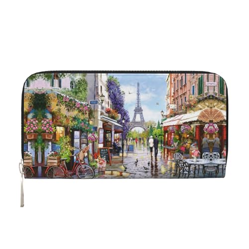 Paris Street Scene Eiffelturm Print Damen Leder Handtasche 7,9 x 9,9 cm trendige Geldbörse Kapazität Casual Travel Use, Schwarz, Einheitsgröße von SAAKE