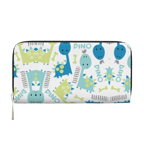 SAAKE Damen-Geldbörse mit niedlichem Dinosaurier-Druck, Leder, 7,9 x 9,9 cm, trendige Geldbörse, Kapazität, lässig, Reisen, Schwarz, Einheitsgröße von SAAKE