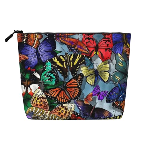SAAKE Handgezeichneter farbiger Schmetterlings-Druck, einlagige Make-up-Tasche, Reise-Kosmetiktasche mit Reißverschlusstaschen, für Damen, Schwarz, Einheitsgröße SAAKE Handgezeichneter farbiger Schmetterlings-Druck, einlagige Make-up-Tasche, Reise-Kosmetiktasche mit Reißverschlusstaschen, für Damen, Schwarz, Einheitsgröße von SAAKE
