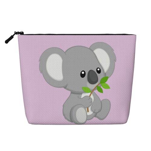 SAAKE Koala Eat Leaf Print einlagige Make-up-Tasche Reise-Kosmetiktasche mit Reißverschlusstaschen, für Damen, Schwarz, Einheitsgröße von SAAKE