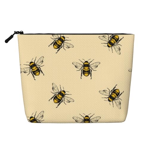 SAAKE Kosmetiktasche mit Bienendruck, einlagig, Reise-Kosmetiktasche, mit Reißverschlusstaschen, für Damen, Schwarz, Einheitsgröße von SAAKE