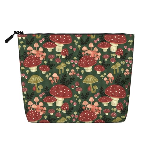 SAAKE Kosmetiktasche mit leuchtenden Pilzen, Kunstdruck, einlagig, Reise-Kosmetiktasche, mit Reißverschlusstaschen, für Damen, Schwarz, Einheitsgröße SAAKE Kosmetiktasche mit leuchtenden Pilzen, Kunstdruck, einlagig, Reise-Kosmetiktasche, mit Reißverschlusstaschen, für Damen, Schwarz, Einheitsgröße von SAAKE