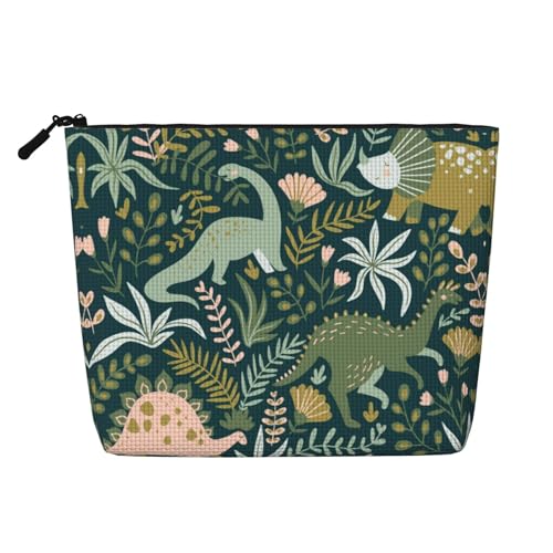 SAAKE Kosmetiktasche mit süßem Dinosaurier-Druck, einlagig, Reise-Kosmetiktasche mit Reißverschlusstaschen, für Damen, Schwarz, Einheitsgröße von SAAKE