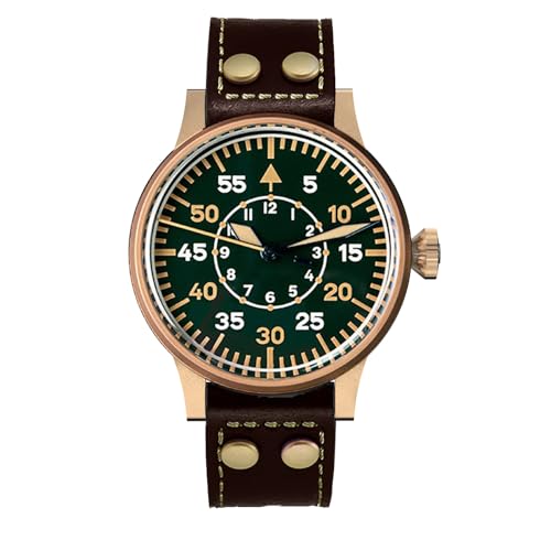 Hruodland Herren-Armbanduhr, massives Bronze, PT5000, Saphir, 100 m, wasserdicht, grün, automatisch, mechanisch, farbe 1, Retro von SAAKO