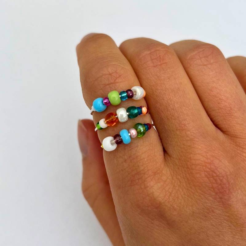 Anti-Angst-Ring Aus 925 Silber - Handgefertigter Beruhigungsring Mit Bunten Glasperlen Anti Stress Ring Geschenk Für Sie von SAAVAde