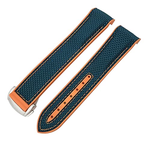 SAAWEE 19 mm 20 mm Nylon-Gummi-Uhrenarmband 21 mm 22 mm für Omega Seamaster 300 AT150 Speedmaster 8900 PlanetOcean Lederarmband(Blue nylon orange,19mm) von SAAWEE