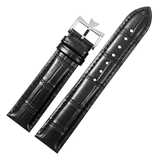 SAAWEE 19mm 20mm 21mm 22mm Echtleder Uhrenarmband Ersatz für Vacheron Constantin Patrimony VC Schwarz Blau Braun Rindslederarmband(Black-silver,20mm) von SAAWEE