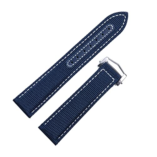 SAAWEE 2 mm 22mm Nylon Canvas Uhrenband für Omega Gurt Seamaster 300 AT150 Stoffleder Aqua Terra 150 WatchBand Bereitstellungsschnalle(Blue Silver Buckle,21mm) von SAAWEE