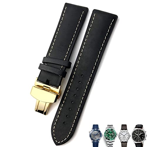 SAAWEE 20/21/22mm Leder Uhrenarmband Schwarz Braun Uhrenarmbänder für Rolex für Omega Seamaster 300 für Hamilton für Seiko für IWC für Tissot Armband(Black gold,20mm) von SAAWEE