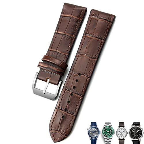 SAAWEE 20/21/22mm Leder Uhrenarmband Schwarz Braun Uhrenarmbänder für Rolex für Omega Seamaster 300 für Hamilton für Seiko für IWC für Tissot Armband(Brown silver 1,22mm) von SAAWEE