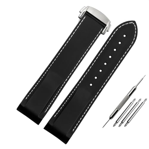 SAAWEE 20 mm 22 mm gebogene Schnittstelle Gummi-Silikon-Uhrenarmbänder für Omega Seamaster 300 Speedmaster-Armbanduhren(Black white-S,22mm) von SAAWEE