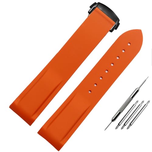 SAAWEE 20 mm 22 mm gebogene Schnittstelle Gummi-Silikon-Uhrenarmbänder für Omega Seamaster 300 Speedmaster-Armbanduhren(Orange black,22mm) von SAAWEE