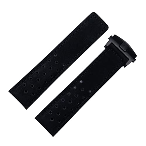 SAAWEE 20mm 22mm 24mm echtes mattiertes Lederarmband für TAG-Band für HEUER CARRERA AQUARACER Monaco F1 Uhrenarmband Armbandschnalle(Blk Blk Buckle,24mm) von SAAWEE