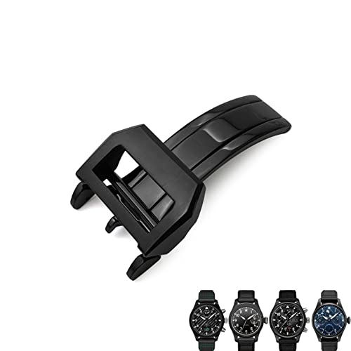 SAAWEE 316L-Edelstahl-Schnalle für IWC Pilot Mark Portugieser Roségold-Gummi-Lederarmband mit Faltschließe(Black) von SAAWEE