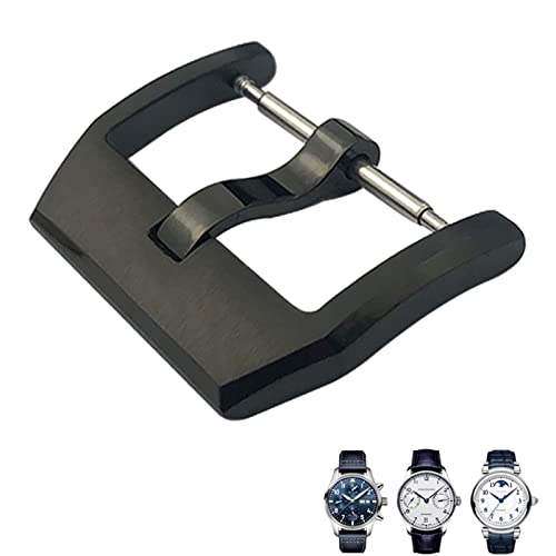 SAAWEE 316L-Edelstahl-Schnalle für IWC Pilot Mark Portugieser Roségold-Gummi-Lederarmband mit Faltschließe(Black 2) von SAAWEE