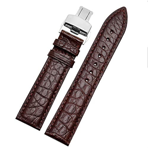 SAAWEE Crocodile Leder -Uhrband für jedes Marken -Armband 16 17 18 19 -mm -Träger mit Klappverschluss(Brown silver,16mm) von SAAWEE