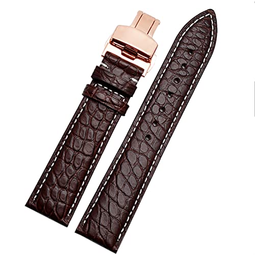 SAAWEE Crocodile Leder -Uhrband für jedes Marken -Armband 16 17 18 19 -mm -Träger mit Klappverschluss(Brown white RG,17mm) von SAAWEE