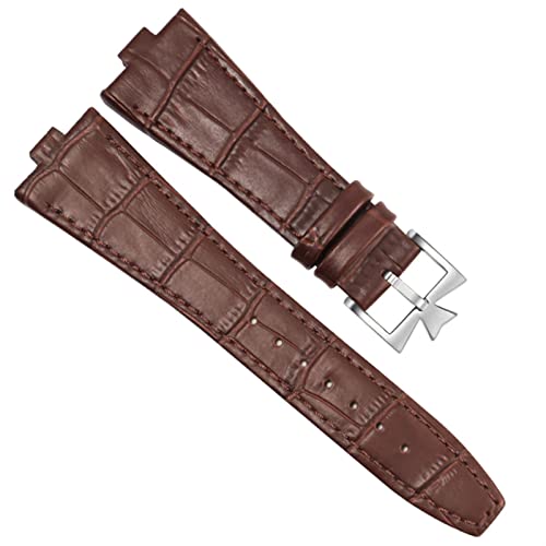 SAAWEE Echtes Leder -Uhrband für Vacheron Konstantin ÜBERSEE Serie 450 0V 5500V P47040 Edelstahlschnalle 25 * 8 mm Männer Uhrengurt(Brown-silver) von SAAWEE