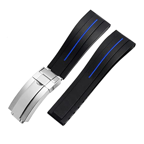 SAAWEE Flaches Ende 20mm 21mm Gummi -Silikon -Uhrenbänder für jede Marke Watch Edelstahl Klappschnalle -Schnalle Marke Watchband Sports Sports(Black silver,20mm) von SAAWEE