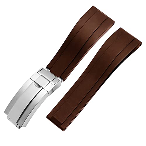 SAAWEE Flaches Ende 20mm 21mm Gummi -Silikon -Uhrenbänder für jede Marke Watch Edelstahl Klappschnalle -Schnalle Marke Watchband Sports Sports(Brown silver,21mm) von SAAWEE