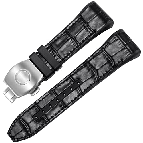 SAAWEE Für Franck Muller V45 Serie 28 mm Nylon Echtes Leder Leder Faltschließe Band Blau Schwarz Uhrenarmband, 28mm, Achat von SAAWEE