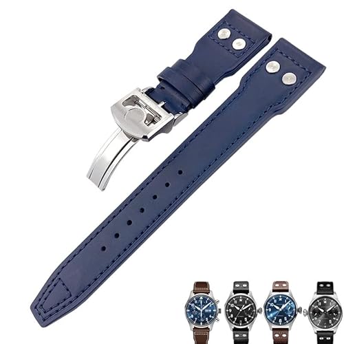 SAAWEE Für IWC PILOT Mark PORTUGIESER PORTOFINO Armband 20mm 21mm 22mm italienisches Rindsleder Uhrenarmband Schwarz Blau Braun Uhrenbänder(Blue 1,22mm) von SAAWEE