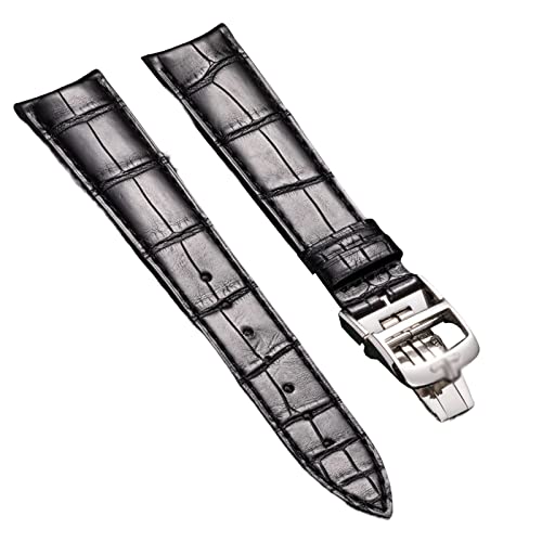 SAAWEE Für Jaeger-Lederarmband anwendbare Edelstahl-Schmetterlingsschnalle 20 mm, 22 mm(Black silver buckle,20mm) von SAAWEE