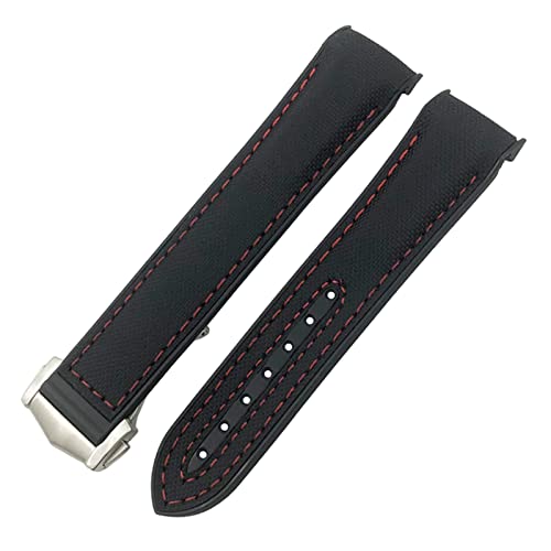 SAAWEE Für Omega Planet Ocean Seamaster Diver 300 Spitzverschluss Uhrenarmband Silikonkautschuk Nylon Leder Uhrenarmband 19 20mm 22 21mm Uhrenarmbänder(Black red line,22mm) von SAAWEE