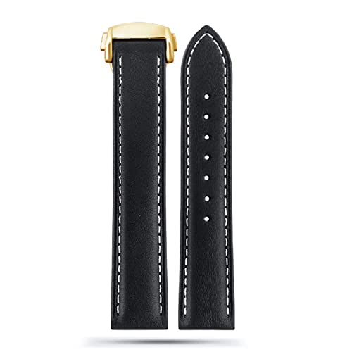 SAAWEE Für Omega Seamaster 300 150 Speedmaster 007 AT150 braunes Armband Armband Faltschließe 19mm 20mm 21mm italienisches Lederband(B Black-gold,20mm) von SAAWEE