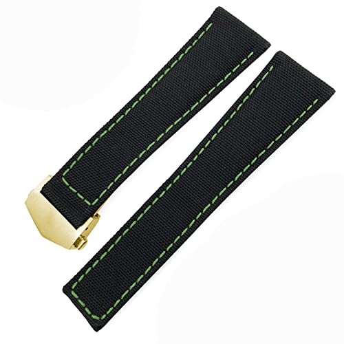 SAAWEE Für Tag Heuer Carrera Aquaracer 20mm 22mm Uhr Watch Armbänder Canvas Nylon Leder Uhren Gurt Schnallen Schwarz Uhr Band(Black green gold,20mm) von SAAWEE